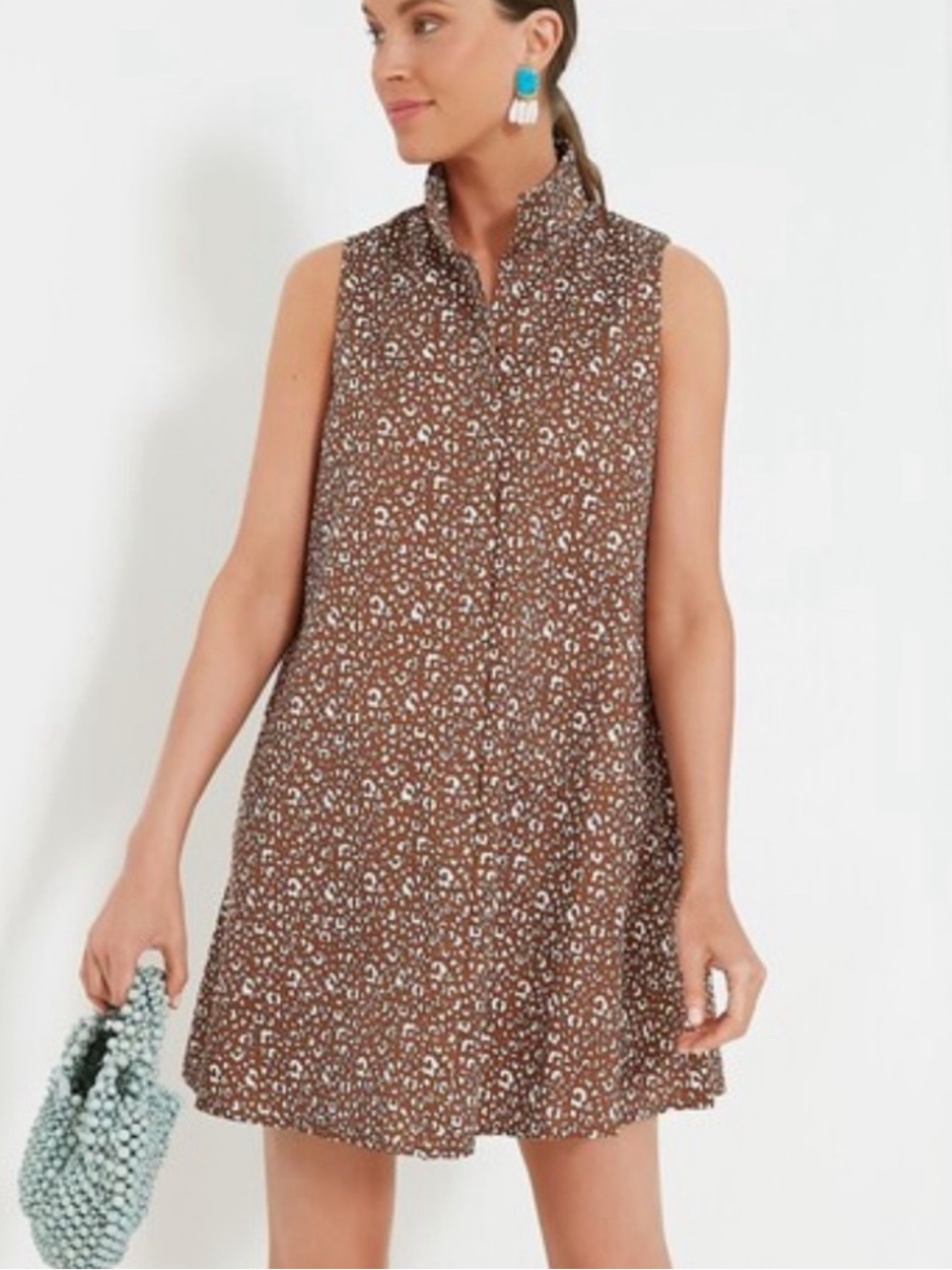 Tuckernuck Brown Printed Sleeveless Button-Down Dress